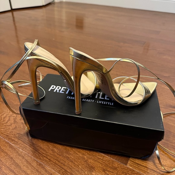 Pretty Little Thing Gold PU Point Toe Lace Up High Heeled Sandals - Picture 7 of 8